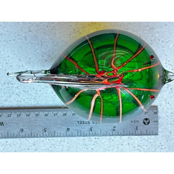 Murano Hand Blown Glass Fish Figurine Green Red & Clear Art Decor with Repair - Picture 10 of 10